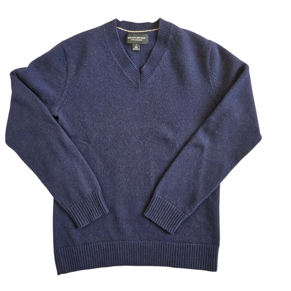 Banana Republic Mens Cashmere Sweater Mid Weight Navy Classic Work Ribbed Small